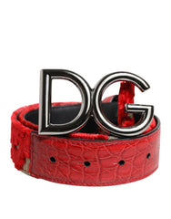 Ceinture Dolce & Gabbana rouge en viscose avec boucle métallique argentée et logo DG