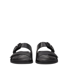 Valentino Garavani Black Leather Slippers Sandals