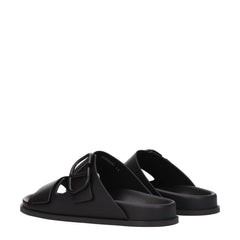 Valentino Garavani Black Leather Slippers Sandals