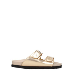 Palm Angels Gold Leather Slippers Sandals