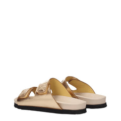 Palm Angels Gold Leather Slippers Sandals