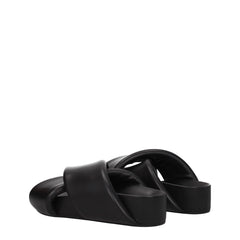Jil Sander Black Leather Slippers Sandals
