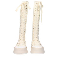 Max Mara Beige Fabric Lace-Up Boots