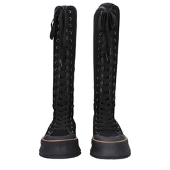 Max Mara Black Fabric Lace-Up Boots