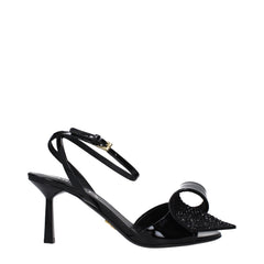 Prada Black Leather Stiletto Heels Sandals