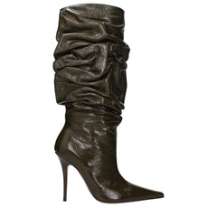Amina Muaddi Green Leather High Heel Boots