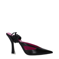 The Attico Black Leather Stiletto Heels Sandals