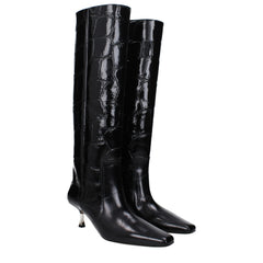 Paris Texas Black Leather High Heel Boots