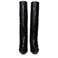 Paris Texas Black Leather High Heel Boots