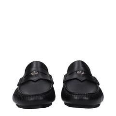 Versace Black Leather Slip-On Loafers