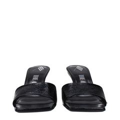 The Attico Black Leather Flat Sandals