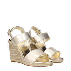 Prada Gold Leather Wedges Sandals
