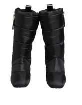 Dolce & Gabbana Black Padded Mid Calf Logo Heel Boots Shoes