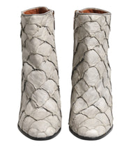 Dolce & Gabbana Off White Leather Heels Ankle Boots Shoes