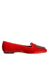 Mocassins plats Dolce & Gabbana en velours rouge à cœur DG