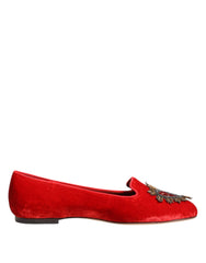 Mocassins plats Dolce & Gabbana en velours rouge à cœur DG