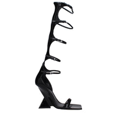 The Attico Black Leather Stiletto Heels Sandals