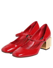 Dolce & Gabbana Red Leather DG Logo Heels Sandals Shoes