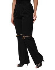 Pantalon droit en laine noire Dolce & Gabbana avec fermeture éclair