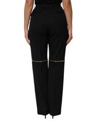 Pantalon droit en laine noire Dolce & Gabbana avec fermeture éclair