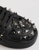 Dolce & Gabbana Black Leather Studded Low Top Sneakers Shoes