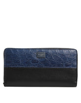 Dolce & Gabbana Herren-Clutch aus schwarzem und blauem exotischem Leder