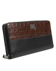 Dolce & Gabbana Herren-Clutch aus schwarzem und braunem exotischem Leder