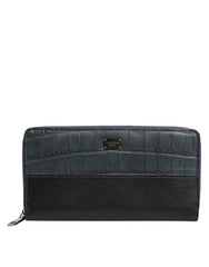 Dolce & Gabbana Herren-Clutch aus schwarzem und blauem exotischem Leder