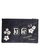 Dolce & Gabbana Herren-Clutch mit blauem DG-Logo-Patch