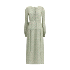 Langes Seidenkleid von Kristina Ti mit Blättermuster