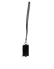 Dolce & Gabbana Schwarzes Leder-Geldbörsen-Lanyard mit Logoprägung