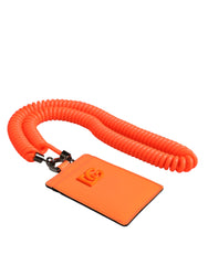 Portefeuille porte-cartes avec cordon en cuir orange Dolce & Gabbana et logo en relief