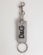 Porte-clés Dolce & Gabbana en cuir gris avec logo et anneau métallique pour homme