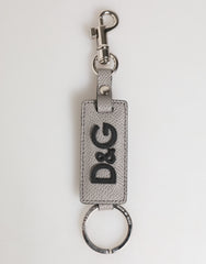 Porte-clés Dolce & Gabbana en cuir gris avec logo et anneau métallique pour homme