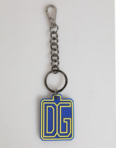 Porte-clés homme Dolce & Gabbana bleu et jaune avec logo DG en caoutchouc argenté