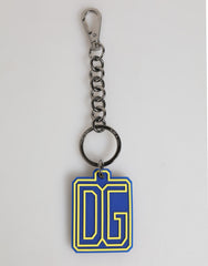 Porte-clés homme Dolce & Gabbana bleu et jaune avec logo DG en caoutchouc argenté