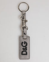 Porte-clés Dolce & Gabbana en cuir gris avec logo et anneau métallique pour homme
