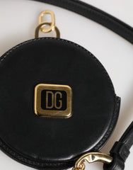 Dolce & Gabbana Schwarze runde Leder-Geldbörse mit DG-Logo und Umhängeband