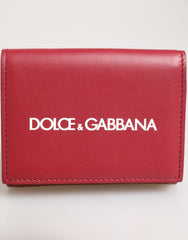 Dolce & Gabbana Red Leather Bold Logo Print Trifold Card Holder Wallet