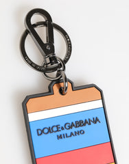 Dolce & Gabbana Mehrfarbiger DG Gummi-Logo Silberner Herren-Schlüsselanhänger
