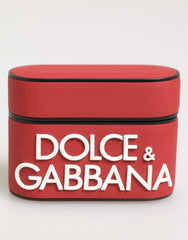 Étui pour AirPods Dolce & Gabbana en silicone rouge et blanc avec logo en relief