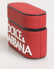 Étui pour AirPods Dolce & Gabbana en silicone rouge et blanc avec logo en relief