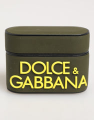 Étui pour AirPods Dolce & Gabbana en caoutchouc vert armée avec logo en relief