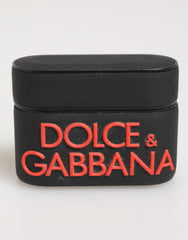 Dolce & Gabbana AirPods-Hülle aus schwarzem und orangefarbenem Gummi mit geprägtem Logo