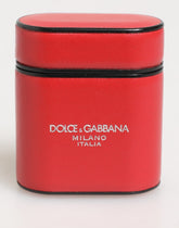 Étui à AirPods Dolce & Gabbana en cuir de veau rouge et blanc avec logo et rabat