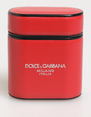 Étui à AirPods Dolce & Gabbana en cuir de veau rouge et blanc avec logo et rabat