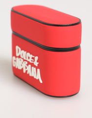 Étui à rabat pour AirPods Dolce & Gabbana pour homme, en PVC rouge avec logo DG en relief.