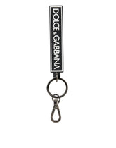 Porte-clés homme Dolce & Gabbana noir et blanc avec logo DG en caoutchouc argenté