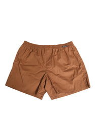 Maillot de bain short Dolce & Gabbana en coton marron avec ceinture élastique