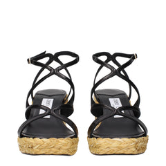 Jimmy Choo Black Leather Wedges Sandals